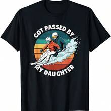 Retro Circle Ski Family Got Ped By My Daughter Design T-Shirt - 白色 - 查看 1