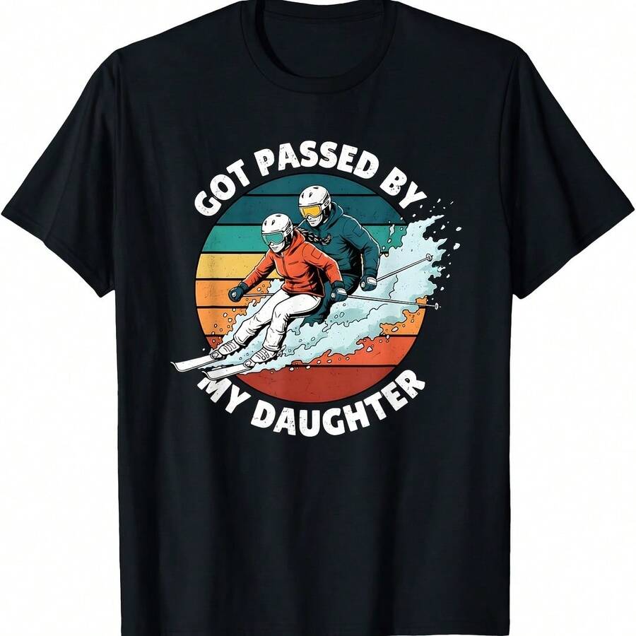 Retro Circle Ski Family Got Ped By My Daughter Design T-Shirt - 白色 - 查看 1