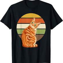 Retro Circle Orange Tabby Cat Vintage Sun 70s Style T-Shirt - 綠色 - 查看 1