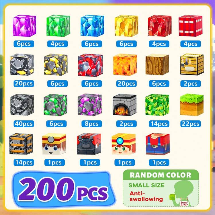 300块磁性积木，磁性叠叠乐玩具，适合3-8岁儿童，可搭建熔岩宝藏世界，STEM教育玩具，感官蒙特梭利自闭症磁性玩具，男孩女孩圣诞节和生日礼物 - 彩色 - 查看 11