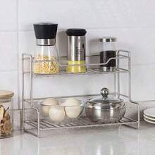New Double-Layer Storage Rack, Multi-Function Kitchen Spice Rack, Home Bathroom Toiletry Organizer, Cup Holder - Silver - View 6