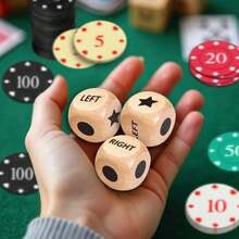 3-Piece Wooden Left Right Center Dice Game Set, Portable Left Center Right Dice For Family Friends Party & Drinking Games, Travel Fun Toy, Holiday Gift Idea - Default - View 2