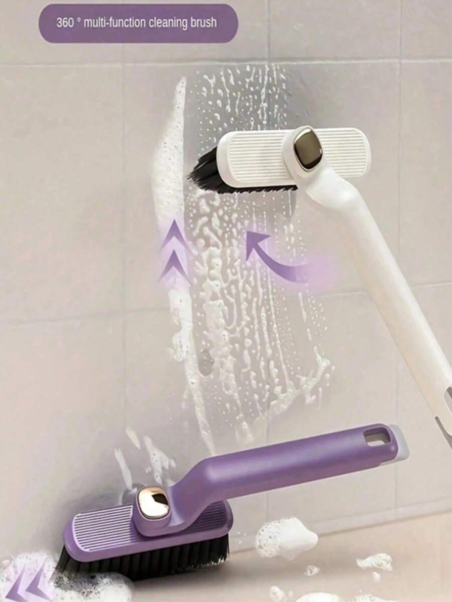 1pc Multipurpose Rotating Brush, 2-In-1 Rotating Cleaning Brush - Purple Plastic, 360° Stiff Bristles, Strong Cleaning Power Without Damaging Surfaces, Essential For Daily Kitchen And Bathroom Cleaning (Random Color)