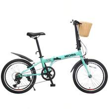20 Inch Folding Bike For Adults With Basket Phone Holder And Fenders Steel Frame 6-Speed City Commuter Dual V-Brake Portable Compact Bicycle For Men And Women - Green + Steel + Garden & Outdoor1 - View 6
