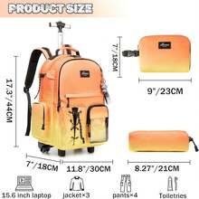 Kids Rolling Backpack With Wheels Unisex Suitcase Carry On Luggage For Elementary Middle High School Students - 漸層橙黃 - 查看 2