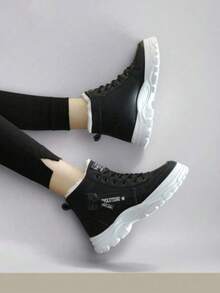 1 Pair High Quality Multi-Purpose Fashion Casual Waterproof Anti-Slip Warm Fuzzy Snow Boots With Thick Soles, Outdoor Sporty Casual Shoes For Daily Match - màu đen - Xem 4