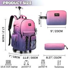 Kids Rolling Backpack With Wheels Unisex Suitcase Carry On Luggage For Elementary Middle High School Students - Gradient Pink Purple - 查看 2