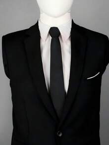 1pc Solid Color Lightweight Business Casual Woven Fabric Necktie, Suitable For All Seasons - Black - View 1