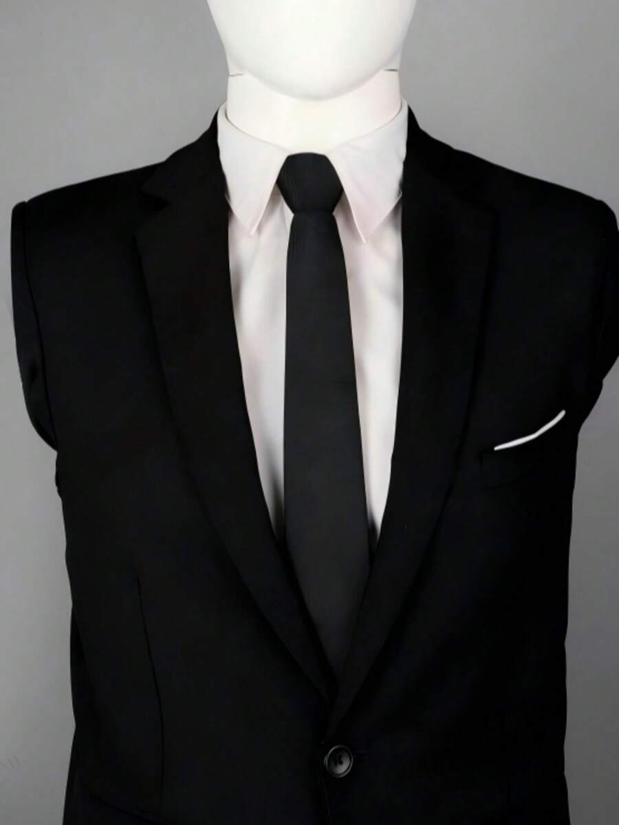 1pc Solid Color Lightweight Business Casual Woven Fabric Necktie, Suitable For All Seasons - Black - View 1