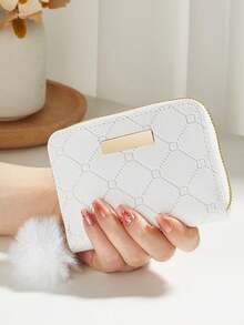 1pc Diamond Quilted Embroidered Coin Purse With Sequin Decor & Fluffy Pom Pom Charm, Cute & Sweet Handbag Suitable For Daily Use And Gift - Multicolor - View 18