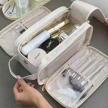Beige Waterproof PU Leather Multifunctional Makeup Bag Double-Layer Large Capacity Portable Travel Cosmetic Bag Toiletries Storage Bag With Handle For Woman Dividers PU Makeup Bag Brush Storage Bag Men Business Wash Bag Makeup Bags Makeup Organizer Make Up Organizer Makeup Storage Back To School Supplies Make Up Bag,Travel Essential,Summer Bag,Summer,Bridesmaid Gifts,Mother's Day,Mom,Mother's Day Gift,Flower,Jewelry,Mother's Day Decorations,Mother's Day Party Supplies,Women,Pink,Gift Set - 米色 - 查看 2