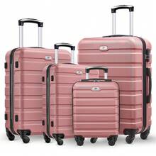4 Piece Luggage Set 16/20/24/28 Inch Hardside Lightweight Suitcase With Spinner Wheels (Purple) - Pink - View 1