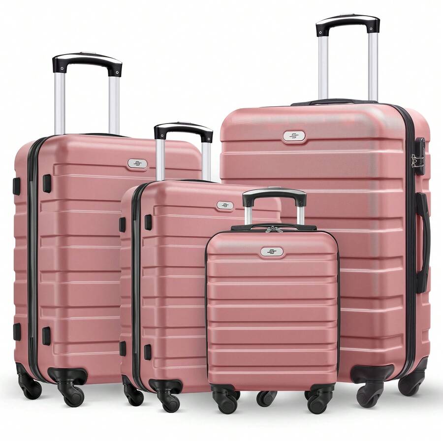 4 Piece Luggage Set 16/20/24/28 Inch Hardside Lightweight Suitcase With Spinner Wheels (Purple) - Pink - View 1