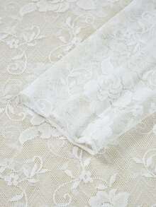 Sheer Floral Lace Mesh Turtleneck Long Sleeve Top - White - View 11