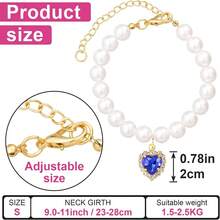 2pcs Luxury Pet Collar, Heart Shaped Crystal Pendant, Faux Pearl Cat Necklace, Dog Collar, Suitable For Small, Medium And Large Cats And Dogs, Daily Wear - Multicolor - View 3