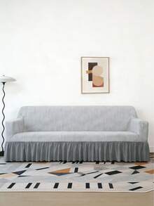 1 tấm bọc ghế sofa bằng vải nhung jacquard màu be với viền chun, chất liệu polyester tối giản hiện đại, phù hợp cho phòng khách và sử dụng trong nhà. - Màu Xám nhạt - Xem 5