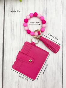 1 件女式多色串珠 PU 流苏钥匙钱包、零钱包、卡包、腕包、钥匙扣，可作为礼物送给妈妈和朋友，波西米亚风圣诞节汽车配件包饰学校可爱哥特 Y2k 包挂绳带身份证夹汽车配件包饰 - 卡包 - 查看 9
