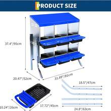 Chicken Nesting Boxes, 6/810-Compartment Metal Chicken Nesting Box  Removable Tray, Ventilation Holes, Easy Egg Collection, Rustproof Galvanized Steel - Blue - View 7
