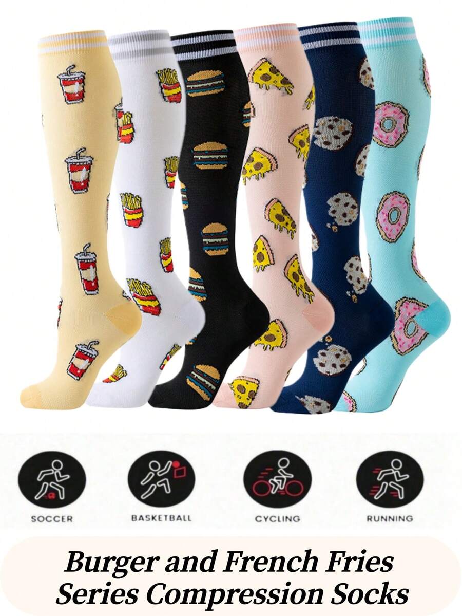 6 paires de manchons de compression pour les jambes pour femmes, chaussettes galbantes, convenant pour le cyclisme, la course, la randonnée, le yoga - Multicolore - Voir 1