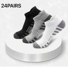 24 Pairs Men's Ankle Socks, High Quality Low-Cut Round Neck Breathable Mesh Casual Boat Socks