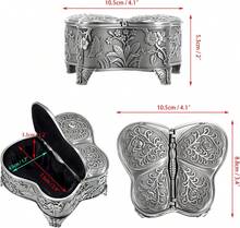 Butterfly Design Metal Jewelry Box, Vintage Trinket Storage Chest, Ring Earrings Necklace Organizer, Large Decorative Box - Bạc - Xem 6