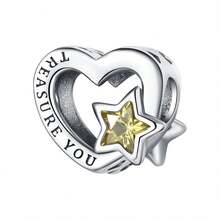 CYMYSS 1件浪漫心形镀银铜吊坠，镶嵌人造锆石，女士情人节/生日礼物，DIY手链配件 - 彩色 - 查看 17