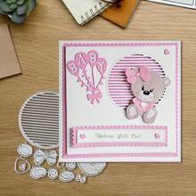 创意小熊和气球切割模具，DIY剪贴簿相册和压花模板，贺卡制作工具，卡片纸切割工艺品，礼品卡制作模板模切。 - 銀色 - 查看 3