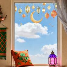 Pegatinas extraíbles de luna y estrellas, tema de cielo nocturno de cuento de hadas, pegatinas de vidrio autoadhesivas. Adecuado para decoración de vidrio, decoración de escaparates, decoración del hogar, decoración de tiendas, arte de pared sin daños, pegatinas extraíbles para decoración de ventanas. - Multicolor - Ver 5
