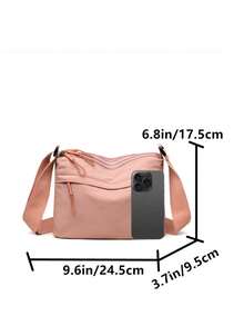 女士尼龙方形斜挎包，配有可调节肩带，防刮耐用，可装护照、现金、身份证、信用卡等，轻便易携，适合通勤、购物、工作、约会、日常旅行等场合，时尚纯色。 - 藕粉色 - 查看 5