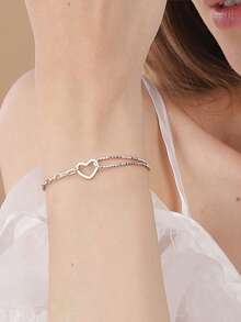 S925 Silver Hollow Heart Adjustable Bracelet, French Elegant, Gift For Women On Valentine's Day, Birthday, Comes With Delicate Gift Box