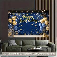 1 peça, banner plano 2D azul marinho com a frase "Feliz Aniversário", feito de tecido de poliéster, com estrelas e decorações de presentes. Ideal para decoração de festas de aniversário, comemorações de aniversário, festas de fim de ano, fundos de festa, presentes de maioridade, despedidas de solteiro(a), decoração de mesa de bolo, decoração de parede, decoração de casa/quarto/ambientes internos/externos, adereços para fundo fotográfico, tecido para fundo de aniversário, artigos/presentes para decoração de festas. - Multicolorido - Ver 8