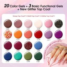 ROSALIND 24 PCS Gel Nail Polish Set-20 Colors Gel Polish Kit Base Coat Glossy Matte And Glitter Top Coat Nail Polish Set Dark Purple Orange Nail Art Polish Manicure Gifts With Box - 04 - 查看 2