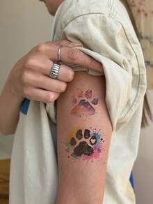10 Hojas de Tatuajes Temporales de Huella de Acuarela Vibrante - Pegatinas Coloridas de Huella de Mascota para Cara & Body, Decoración de Piel con Tema de Cachorro Lindo para Adultos, Ideal para Recuerdos de Fiesta & Accesorios Diarios - Multicolor - Ver 6