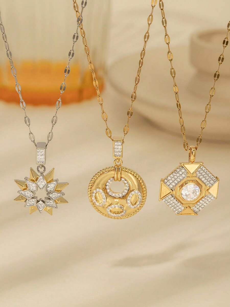 Mặt dây chuyền hình biểu tượng Totem - Trang sức đính đá hình ngôi sao/tròn/bát giác, tô điểm thêm vẻ rực rỡ cho trang phục thường ngày/thường nhật độc đáo. - Vàng - Xem 1