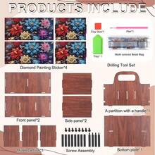 Bộ dụng cụ vẽ tranh kim cương DIY 1 chiếc, Bộ hộp đựng cầm tay, Chủ đề hoa nhiều màu, Trang trí khảm đá, Hộp đựng đồ trang trí lắp ráp bằng gỗ, Dùng để trang trí nhà cửa - Nhiều màu - Xem 8