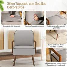 FurnitureR Silla Decorativa Mediados Siglo Silla Comedor Moderna Sillón Retro Madera y Tela Pana Sillón Lounge Cómodas Sillas Lectura para Espacios Pequeños Gris - Gris - Ver 7