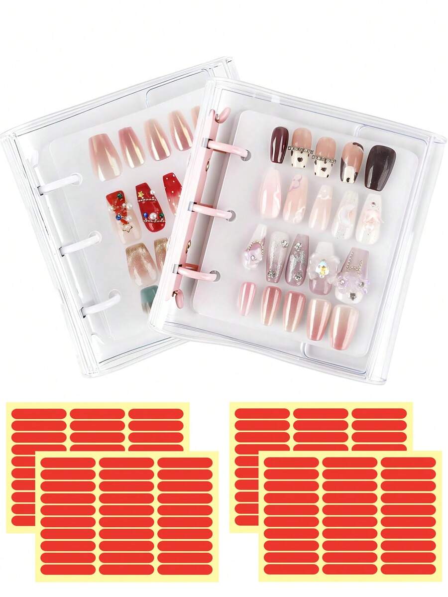 1pc A8 Size Nail Sticker Album, Includes 2 Refill Pages, Double-Sided Thick Adhesive Tape, Nail Polish Color Display & Storage - Multicolor - View 1