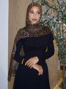 1pc Women's Scarf With Bohemian Watercolor Deer & Leopard Print, Suitable For Daily Wear For Dress - 棕色 - 查看 5