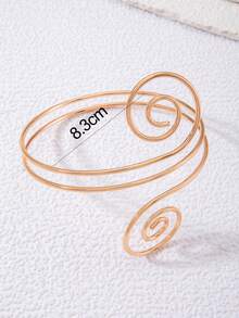 1pc Fashionable Creative Beach Vacation Metal Leaf Arm Cuff, Adjustable Geometric Spiral Starfish Seashell Bracelet, Jewelry Gift Suitable For Middle East Saudi Arabia Party - Gold - View 8