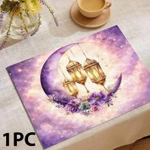 1/4/6 Pcs Set, Ramadan Placemats, Linen Dining Table Mats With Traditional Lantern Pattern, Washable Printed Tablecloths, Surface Protective Pads, Ideal Decor For Holiday Kitchen And Family Gatherings - Multicolor - View 6