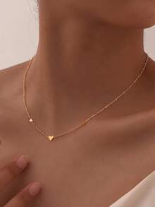 VJS 1件女士不锈钢项链，波西米亚风格18K镀金不锈钢心形吊坠颈链（女士款），优雅日常佩戴项链，时尚首饰，礼物。 - 金色 - 查看 2