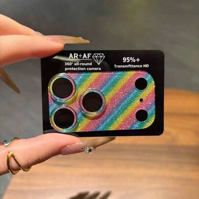 Glitter Diamond Camera Lens Protector, Tempered Glass Lens Protective Film With Ring Back Cover For IPhone 17 Pro, 17, 15, 16 Pro Max Plus