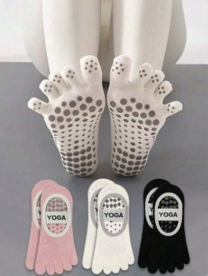 2双装女士纯色瑜伽无趾袜，吸湿排汗防滑专业防臭运动健身袜，优质针织面料，防滑袜