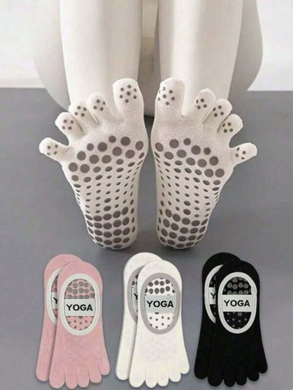 2双装女士纯色瑜伽无趾袜，吸湿排汗防滑专业防臭运动健身袜，优质针织面料，防滑袜