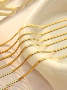 1条不锈钢（医用钢）扁平蛇骨链，适合日常佩戴，蛇形项链，人字纹项链 - 金色 - 查看 6