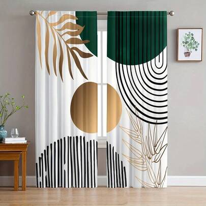 2pcs Set Luxury 3D Geometric Curtains - Grey, Semi-Transparent Privacy Drapes For Living Room, Bedroom, Office & Hotel Decor