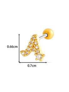 Toppiercing 1件铜锆石26个英文字母耳钉，不锈钢杆耳骨穿孔耳环