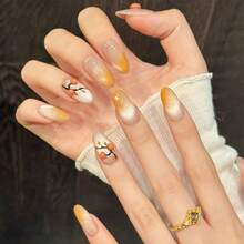 10pcs Fake Nails Hand Painted Cat Eye Wearable Press On Nails Reusable Nail Art For Daily Holiday Photo - Ginger - View 5