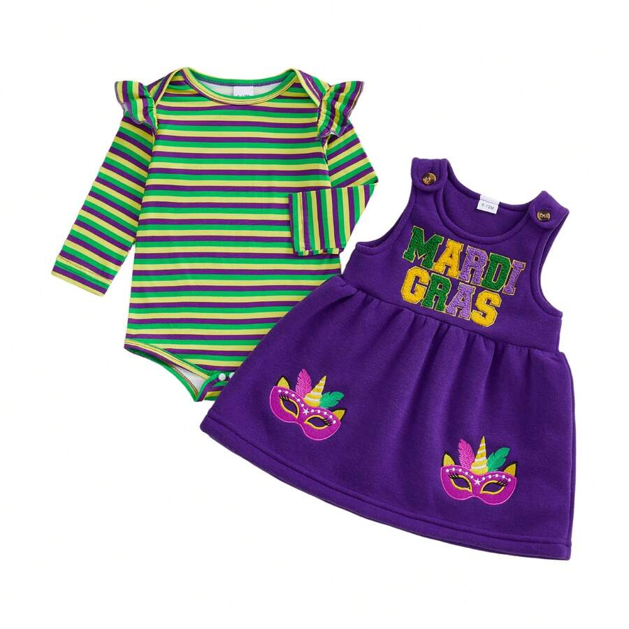 Newborn Baby Girl Carnival Gras Outfit Mask Embroidery Long Sleeve Ruffle Romper Top Infant Skirt Set Little Girl Overall Dress. My 1st Mardi Gras Baby Boy Girl Carnival Outfit, Mardi Gras Baby Girl Outfits 0-18Months (Purple) - 綠色 - 查看 1