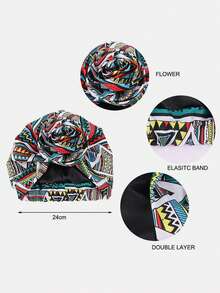 1pc Women's African Retro Print Lining Fashion Floral Headscarf, Suitable For Daily Use - Multicolor - View 3